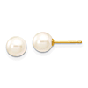 14k Yellow Gold 7mm White Akoya Cultured Pearl Earrings