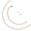 14k Gold Oval Freshwater Cultured Pearl Bracelet Necklace Earrings Set
