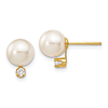 14k Yellow Gold 8mm White Akoya Cultured Pearl Diamond Earrings
