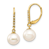 14k Gold 8mm Freshwater Cultured Pearl Diamond Leverback Earrings