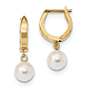 14k Yellow Gold 6mm Akoya Cultured Pearl Hoop Dangle Earrings