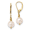 14k Gold 8mm Freshwater Cultured Pearl Bubble  Leverback Earrings