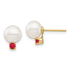 14k Gold 7.5mm Freshwater Cultured Pearl and Ruby Post Earrings