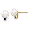 14k Gold 7.5mm Freshwater Cultured Pearl and Sapphire Earrings