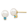 14k Yellow Gold 7.5mm Freshwater Cultured Pearl and Blue Topaz Post Earrings