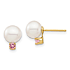 14k Yellow Gold 7.5mm Freshwater Cultured Pearl and Pink Topaz Post Earrings