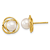 14k Yellow Gold 7mm White Saltwater Akoya Cultured Pearl Loose Swirl Knot Stud Earrings