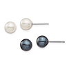 14k White Gold 6mm White and Black Freshwater Cultured Pearl Earrings Set