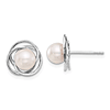 14k White Gold 7mm White Saltwater Akoya Cultured Pearl Loose Swirl Knot Stud Earrings