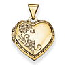 14kt Yellow Gold 15mm Hollow Domed Heart Locket with Flowers