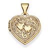 14k Yellow Gold Heart Locket with Two Hearts 15mm