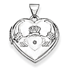 14kt White Gold 5/8in Claddagh Heart Diamond Locket