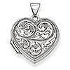 14kt White Gold 18mm Scrolled Love you always Heart Locket