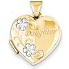 14kt Yellow Gold Rhodium Daughter Floral 18mm Heart Locket