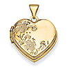14kt Yellow Gold 18mm Polished Heart-Shaped Floral Locket