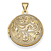14k Yellow Gold Round Full Scroll Hand Engraved Locket 3/4in