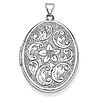 14kt White Gold 1 1/4in Oval Flower With Scrolls Locket