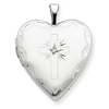 14kt White Gold 3/4in Cross Heart Locket with .01 ct Diamond Accent