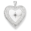 14k White Gold Diamond Heart Locket with Side Swirls 3/4in
