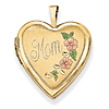 14k Yellow Gold Enamel Flowers Mom Heart Locket 3/4in