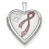 14kt White Gold 3/4in Enamel Breast Cancer with Hearts Heart Locket