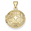Small Round Locket with Scroll Design 14k Yellow Gold