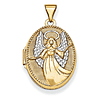 14kt Yellow Gold with Rhodium 21mm Oval Guardian Angel Locket