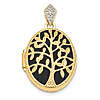 14kt Yellow Gold 5/8in Oval Tree Diamond Locket with Black Fabric