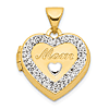 14k Yellow Gold with Rhodium Crystal MOM Heart Locket