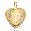 14k Yellow Gold Cross Heart Locket with Enamel Flowers 5/8in