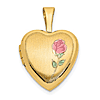14k Yellow Gold Heart Locket with Enamel Rose 1/2in