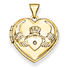 14kt Yellow Gold 5/8in Claddagh Heart Diamond Locket