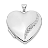 14k White Gold .01 ct Diamond Heart Locket with Wave 1in