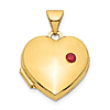 14k Yellow Gold Small Heart Locket with .05 ct Ruby Accent 