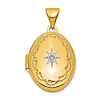 14k Yellow Gold Brushed Diamond Star Oval Locket
