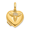 14k Yellow Gold Bumble Bee Heart Locket With Cubic Zircona