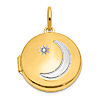 14k Yellow Gold .01 ct Diamond Moon and Star Round Locket