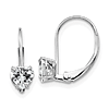 14k White Gold Cubic Zirconia Heart Leverback Earrings