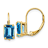 14k Yellow Gold 2.6 ct tw Emerald-cut Blue Topaz Leverback Earrings