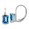14k White Gold 2.6 ct tw Emerald-cut Blue Topaz Leverback Earrings