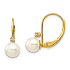 14k Gold 6mm Freshwater Cultured Pearl Diamond Leverback Earrings