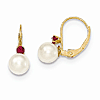 14k Gold 6.5mm Freshwater Cultured Pearl Ruby Leverback Earrings