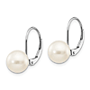 14k White Gold 8mm Round Freshwater Cultured Pearl Leverback Earrings