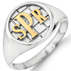 Sterling Silver Monogram Signet Ring with Yellow Rhodium