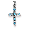 14k White Gold 5/8in Blue Topaz and Diamond Cross Pendant