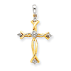 14kt Two-Tone Gold 7/8in Diamond Twisted Cross Pendant
