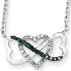 14kt White Gold 1/10 ct Blue and White Diamond Heart Trio Necklace