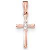 14k Rose Gold Cross Pendant with 3 Diamonds 5/8in