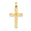 14kt Yellow Gold 1in Hollow Textured Cross with Diamond