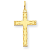 14k Yellow Gold Laser Etched Floral Border Cross Pendant 5/8in
